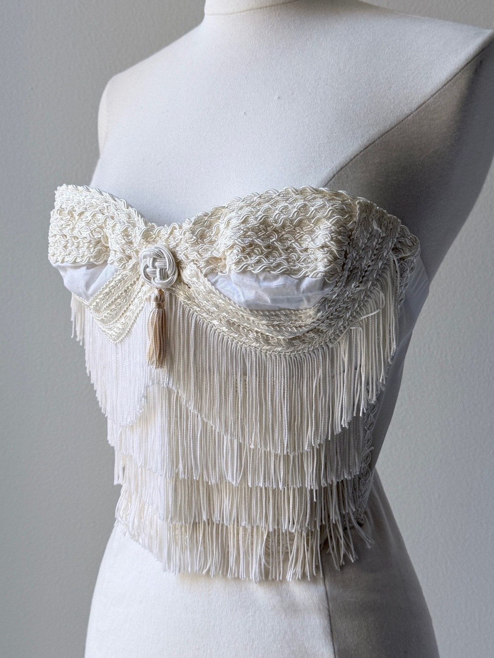 Vintage Cream Fringe Crochet Bustier Top - Picture 9 of 10